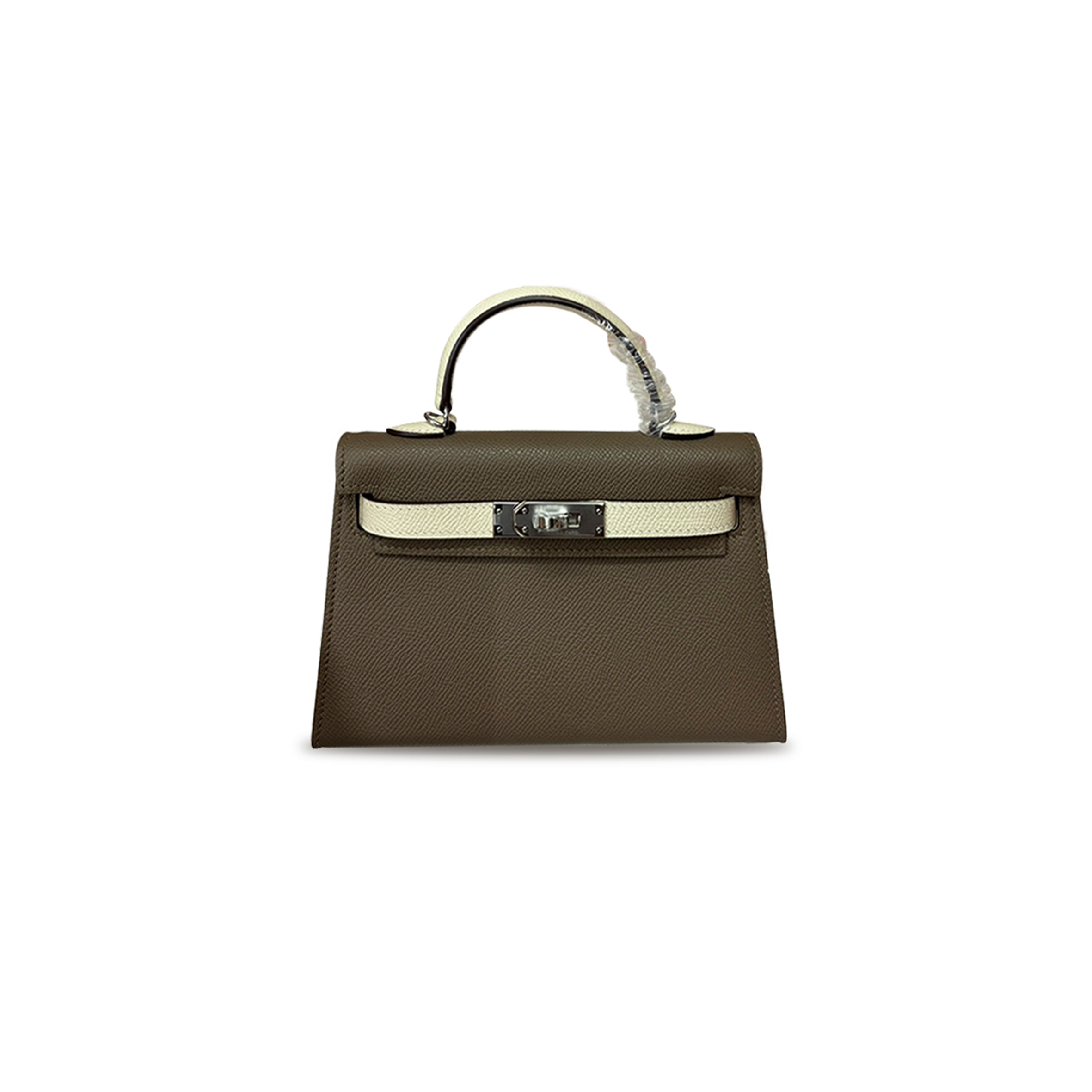 HERMÈS MINI KELLY II EPSOM ELEPHANT GRAY MILKSHAKE SILVER BUCKLE (19*12*5.5cm)
